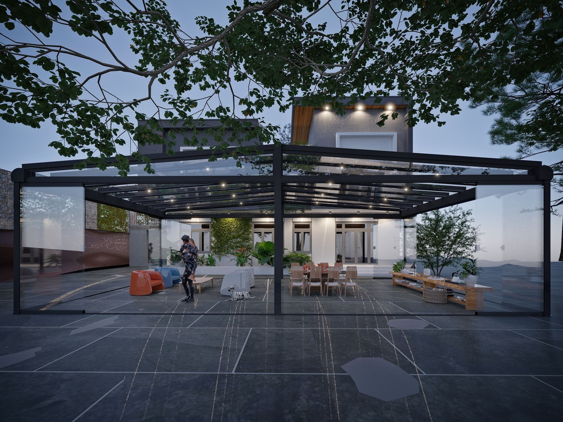 Modern Pergola Sunroom System, Outdoor Life. 3d rendering